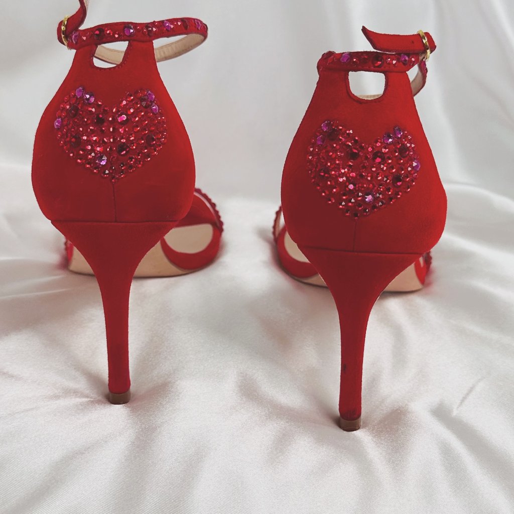 Rare! Stuart Weitzman The Nudist Crystal 80 Followme Red Suede & Crystal